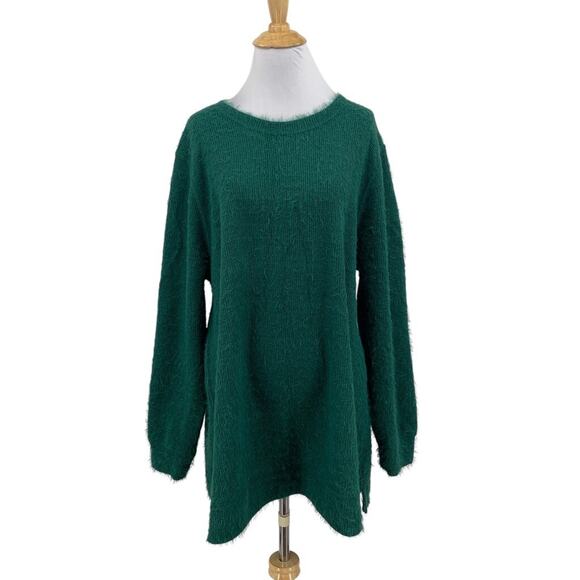 Lane Bryant Sweater Womens 18/20 Plus Forest Green Fuzzy Long Sleeve Pullover - Picture 1 of 14